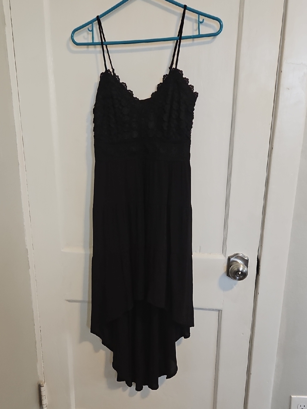 Black Lace High-Low Slip Dress